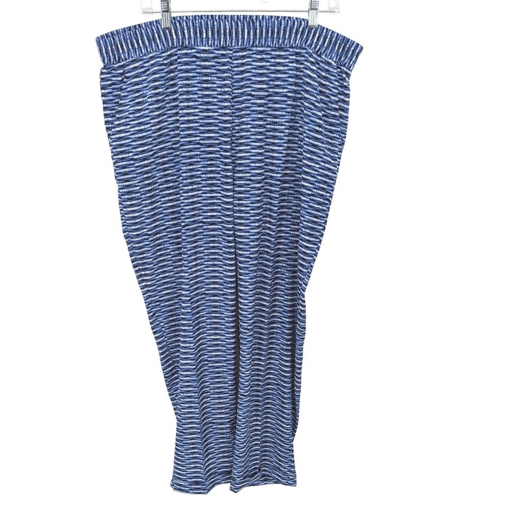 Chicos Ankle Pants Women XL Blue White Abstract Wave Stripe Pull On‎ Elastic